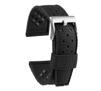 NBCNZCTSAS Strap 20mm 22mm Premium Rubber Breathable Skin-Friendly Stainless Buckle Universal Fashion Business Watchband(Nero,20mm)