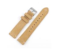 NBCNZCTSAS Suede Leather Watch Strap 18mm 19mm 20mm 21mm 22mm 24mm for Vintage Band Replacement Wristband Handmade Stitching Watchband(Beige,20mm silver buckle)