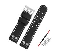 NBCNZCTSAS Watchband Fit For Hamilton Fit For Air Navy Field H78616553 H78555553 Waterproof Vintage Leather Watch Strap 20MM 24MM Bracelet With rivets(Black a-silver,24mm)