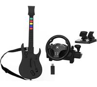 NBCP Ultimate Racing & Rhythm Gaming Bundle - 7-in-1 Steering Wheel (PC/PS4/Xbox/Switch) + Wireless Guitar Controller (PC/PS3)