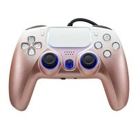 NBCP Wired PS5 Controller, Turbo, Hall-Effect Triggers, Dual Vibration, 6-Axis Gyro, 10ft Cable -Gamepad Compatible with PS5/PS4/PC/Steam - Rose Gold Color