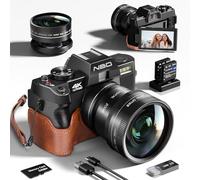 NBD 4K Digital Camera, 48MP Ultra HD, Wi-Fi & App Control, Macro & Wide-Angle Lenses, Autofocus, 16X Zoom, LED Flash,Includes Leather Half Case, 32GB TF Card & 2 Batteries(Black)
