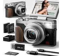NBD 4K Digital Cameras for Photography Autofocus,48MP Vlogging Cameras for YouTube,18X Digital Zoom Travel Camera with Anti-Shake,2 Batteries,32GB SD Card（Silver）