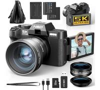 NBD 5K 64MP Digital Camera, Wi-Fi & App Control, 16X Zoom, Autofocus, Anti-Shake, 180° Flip Screen, Macro & Wide-Angle Lenses, Includes 64GB TF Card & 2 Batteries(Black)