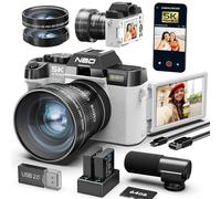 NBD 5K 64MP Digital Cameras for Photography - 16X Zoom with Autofocus, WiFi & App Control, Anti-Shake, 180° Flip Screen, Includes 64GB TF Card, 52mm Wide Angle and Macro Lens (White)