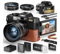 NBD 5K Digital Camera, 64MP Ultra HD, Autofocus, Wi-Fi & App Control, 16X Zoom, Macro & Wide-Angle Lenses,Includes 32GB TF Card & 2 Batteries (Black)