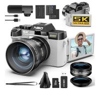 NBD 5K Digital Cameras for Photography - 48MP/60FPS Video Camera for Vlogging, WiFi & App Control, YouTube Vlogging Camera with 32GB TF Card，52mm Wide Angle and Macro Lens (White)