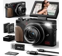 NBD 5K Digital Cameras for Photography Autofocus,64MP Vlogging Cameras for YouTube,18X Digital Zoom Travel Camera with Anti-Shake,2 Batteries,32GB SD Card（Black）