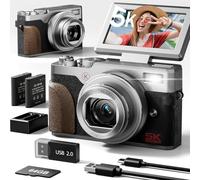 NBD 5K Vlogging Cameras Autofocus,64MP Digital Cameras for Photography,18X Zoom Travel Camera with Anti-Shake,2 Batteries,32GB SD Card(Silver)