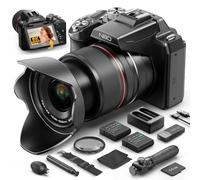 NBD 64MP & 5K Cameras for Photography, 16X Optical Zoom, 2.8-inch 180° Flippable Screen, WiFi Auto Focus Anti-Shake, 2 Batteries + Strap + 64GB Card for Vlogging, YouTube & Photography (Black)