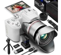 NBD 8K Digital Camera 64MP, Autofocus, 16X Optical/48X Hybrid Zoom, White | 180° Flip Screen, WiFi, Microphone, Hot Shoe, Tripod, 2 Batteries, 64GB Card, Micro HDMI, YouTube, Travel