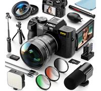 NBD 8K Digital Camera 64MP with Autofocus & 16X Zoom, 180° Flip Screen, WiFi, Vlogging Camera Kit with Microphone, Fill Light, Wide-Angle Lens & Tripod, 32GB Card