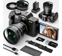 NBD 8K Digital Cameras for Photography,64MP Camara Fotograficas,Travel Vlogging Cameras for YouTube with 180°Flip Screen,16X Digital Zoom,52mm Macro Lens,2 Batteries,64GB TF Card(Black)