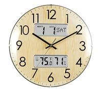 Nbdeal 13-Inch Analog Silent Wall Clock with Calendar Temperature & Humidity (Natural)