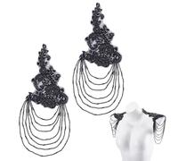 NBEADS 1 Pair 3D Three-Dimensional Flower Rhinestones Applique, Sewing Crystal Fringe Beads Sequins Patches Accessory for Wedding Dresses DIY Decorative, 12x32.5cm, Black