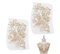 NBEADS 1 Pair Beaded Flower Embroidery Appliques, 31.7x18.5cm Sequin Floral Lace Patches Sew-On Fabric Motifs for Wedding Dresses Bridal Gowns Headpieces DIY Costume Crafts