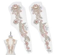 NBEADS 1 Pair Beaded Flower Embroidery Appliques, 42x10cm Sequin Floral Lace Patches Sew-On Fabric Motifs for Wedding Dresses Bridal Gowns Headpieces DIY Costume Crafts