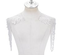 NBEADS 1 Pair Beaded Rhinestones Applique Embellishment, Sparkle Crystal Sewing Patches for Wedding Dress Plastic Beads Fringe Epaulettes for Shoulder Bodice Jacket DIY Accessories, White