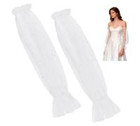 NBEADS 1 Pair Detachable Sleeves for Wedding, Women's Long Tulle Sleeves with Pearls Removable Puff Sleeves for Wedding Dress, Bridal Arm Accessories, Floral White