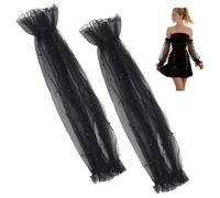 NBEADS 1 Pair Detachable Sleeves for Wedding, Women's Long Tulle with Pearls Removable Puff Sleeves for Wedding Dress, Bridal Arm Accessories, Black