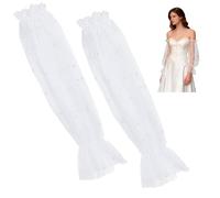 NBEADS 1 Pair Detachable Sleeves for Wedding, Women's Long Tulle with Pearls Removable Puff Sleeves for Wedding Dress, Bridal Arm Accessories, White