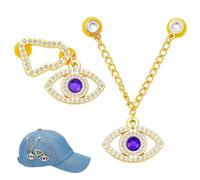 NBEADS 1 Pair Eyes Hat Brooch Pins, Alloy Rhinestone Cap Chain Evil Eye Cap Chain Pins for Hat Bag Suit Dress Accessories Jewelry, Blue, 9.1cm