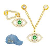 NBEADS 1 Pair Eyes Hat Brooch Pins, Alloy Rhinestone Cap Chain Evil Eye Cap Chain Pins for Hat Bag Suit Dress Accessories Jewelry, Green, 9.1cm