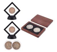 NBEADS 1 Set Wood Challenge Coin Presentation Display Box, Display Storage Kit with 2 Plastic Coin Boxes 2 PE Film Cases 2 Slotted Stands for Collectors Commemorative Medals