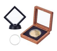 NBEADS 1 Set Wood Challenge Coin Presentation Display Box, Includes 1 Plastic Coin Storage Box 1 Slotted Display Stands 1 Transparent PE Film Cases for Collectors Commemorative Medals