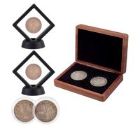 NBEADS 1 Set Wood Challenge Coin Presentation Display Box, Storage Display Kit with 2 Plastic Coin Boxes 2 PE Film Cases 2 Slotted Stands for Collectors Commemorative Medals