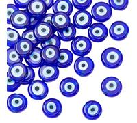 NBEADS 1 Strand 38 Pcs Evil Eye Beads, 10mm Blue Handmade Lampwork Beads Flat Round Evil Eye Spacer Glass Charms for Bracelets Necklace Jewelry Making