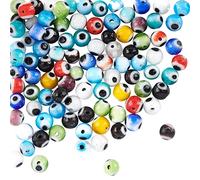 NBEADS 1 Strand 4mm Random Mixed Color Handmade Evil Eye Lampwork Beads Round Glass Beads DIY Crafts Evil Eye Charms for Bracelet Jewelry Making, About 96pcs/Strand