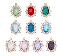 NBEADS 10 Pcs 10 Colors Cubic Zirconia Charms, Round Ellipses Charms Rhinestone Dangle Pendants for Jewelry Making Bracelet Necklace Earring Pendant