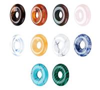 NBEADS 10 Pcs 10 Styles Natural Circle Donut Gemstone Charms, 18mm Dyed Flat Round Mixed Natural and Synthetic Donut Stone Beads Pendants Natural Stone Pendant for Jewelry Making, Hole: 5.5mm