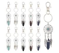 NBEADS 10 Pcs Dream Catcher Keychain, Dream Catcher Dangle Pendants with Natural Double Terminated Points Gemstone Charms Dreamcatcher Keyring Lucky Decor for Bag Home Hanging Ornaments Car Pendant