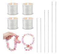 NBEADS 10 Pcs Lei Needle Kit, Including 6Pcs 3 Sizes Large Eye Lei Sewing Needle 4 Rolls Round Lei Needle Cord for DIY Graduation Hawaiian Flower Lei Making Malay Flowers Wreath Accessory