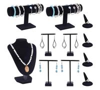 NBEADS 10 Pcs Velvet Jewelry Display Set, Bust Shaped Velvet Necklace Display Stands T Bar Bracelet Earring Holder Cone Flocking Resin Ring Holder for Jewelry Showcase