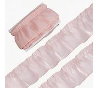 NBEADS 10 Yards/9.14m Ruffle Lace Trim Ribbon, 7cm Polyester Pleated Ruffle Lace Edge Fabric with Paper Thread Winding Boards for Sewing Craft Wedding DIY Decoration, Seashell Color
