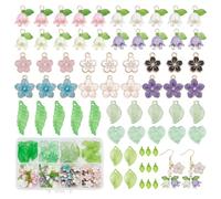 NBEADS 100 Pcs Mixed Floral Jewelry Making Kit, Enamel Alloy Flower Charms & Transparent Acrylic Leaf Pendants Multi-Color Spring Floral Bead Set for DIY Earring Necklace Bracelet Craft Supplies