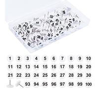 NBEADS 100 Pcs Numbered Push Pin Tacks, Map Number Thumb Tacks White Base Black Numbers 1-100 Drawing Push Pins Plastic Thumb Tacks for Maps, Presentations, Photos, Posters Exhibit, 16x11mm