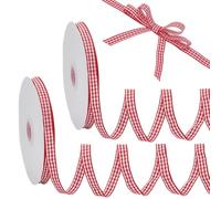 NBEADS 100 Yard Gingham Ribbon, 1cm Nylon Plaid Ribbon Buffalo Checked Ribbon Tartan for Sewing, Gift, DIY Craft, Wedding Decoration, Wreaths, Home Decoration, Red and White