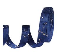 NBEADS 10m Christmas Velvet Ribbon, 25mm Wide Midnight Blue Double Face Satin Ribbon Polyester Velvet Ribbon with Gold Star Pattern for Wedding Gift Wrapping Hair Bows Home Christmas Decoration