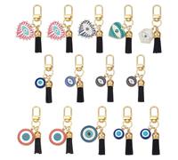 NBEADS 11 Pcs Colourful Evil Eye Keychains, Heart and Flat Round Evil Eye Pendant with Faux Suede Tassel Good Luck Amulet Protection Charm for Gift Keys Bag Accessory Ornaments