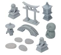 NBEADS 11Pcs 7 Styles Mini Zen Garden Accessories, Garden Decor Micro Landscape Fish Tank Lion Bridge Door Pagoda Figurines for Decoration