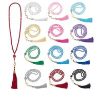 NBEADS 12 Colors Ramadan Tasbih Prayer Beads, 16.53inch Muslims Prayer Beads Natural Stone Meditation Statement Necklace with Tassel Hanging Ornaments for Men Women