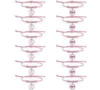 NBEADS 12 Pcs 2 Styles Pink Ribbon Braided Bracelets, Breast Cancer Awareness Glass Charms Bracelet Adjustable Bracelet for Women Breast Cancer Awareness Month Accessories Gifts