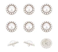NBEADS 12 Pcs 25mm Metal Flower Shape Pearl Buttons, Plastic Imitation Pearl Shank Button Sewing Craft Buttons Decoration for DIY Scrapbooking Clothing Dressing Embellishments, Platinum