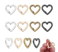 NBEADS 12 Pcs 4 Colors Heart Keychain Clip, Metal Spring Gate Rings Heart Snap Clasp Hook Ring Clip Trigger for Backpacks Small Carabiner Clip, 25.5x25x3.5mm