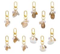 NBEADS 12 Pcs 4 Styles Beach Keychain Accessories, 6.2-6.95cm Seashell Bag Charms Seashell Purse Keychain with Pearl for Car Keys Backpack Purse Personalized Gifts, Golden