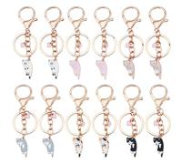 NBEADS 12 Pcs 6 Style Lazy Cat Enamel Keyring Keychain Fun Cartoon Kitten Cute Key Ring for Animal Key Chain Birthday